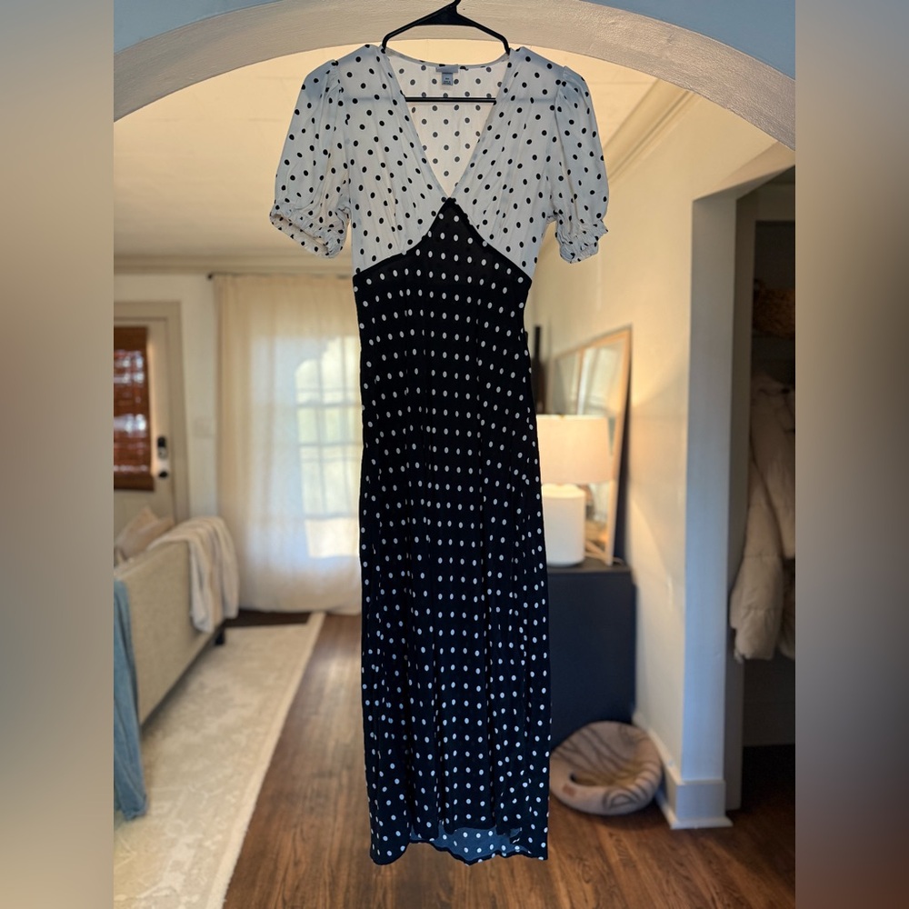 A New Day Black and White Polka Dot Midi Dress